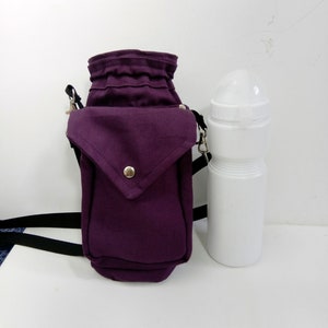 Purple Waterbottle bag, more colors available, Water Carriers with shoulderstrap, Drinkbottle, Canteen, Beverage, hiking gift, dogwalking Dark purple