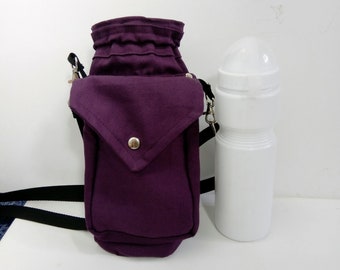 Purple Waterbottle bag, more colors available, Water Carriers with shoulderstrap, Drinkbottle, Canteen, Beverage, hiking gift, dogwalking