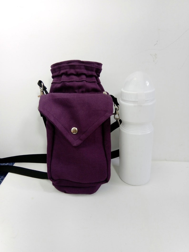 Purple Waterbottle bag, more colors available, Water Carriers with shoulderstrap, Drinkbottle, Canteen, Beverage, hiking gift, dogwalking Dark purple