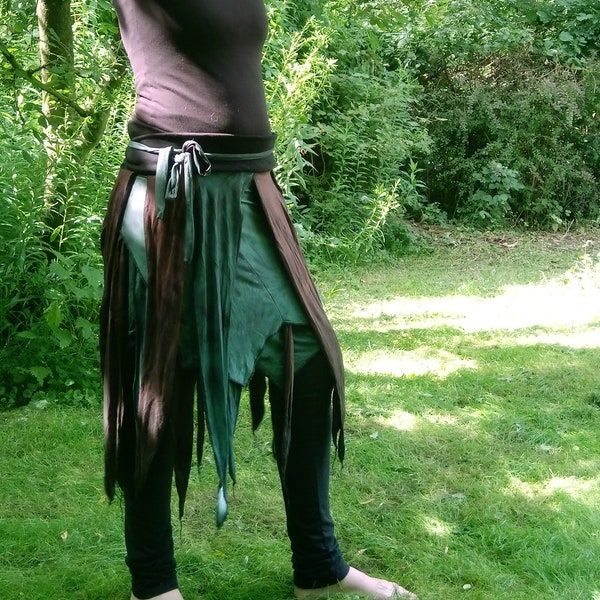 Forest Skirt, made of brown and green scrap fabrics, SIZE S - XL pixie wrap, Tribal Fairy tie dye miniskirt Festival Goa Psytrance witch