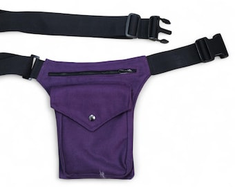 Dark purple hip belt made of cotton canvas fabric, also in plus sizes, festival fanny pack *hip purse* waist pockets * moneybelt