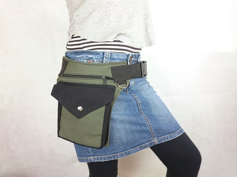 Olive green canvas utility belt Hip bag with click buckle Festival belt bag, For men and women image 3