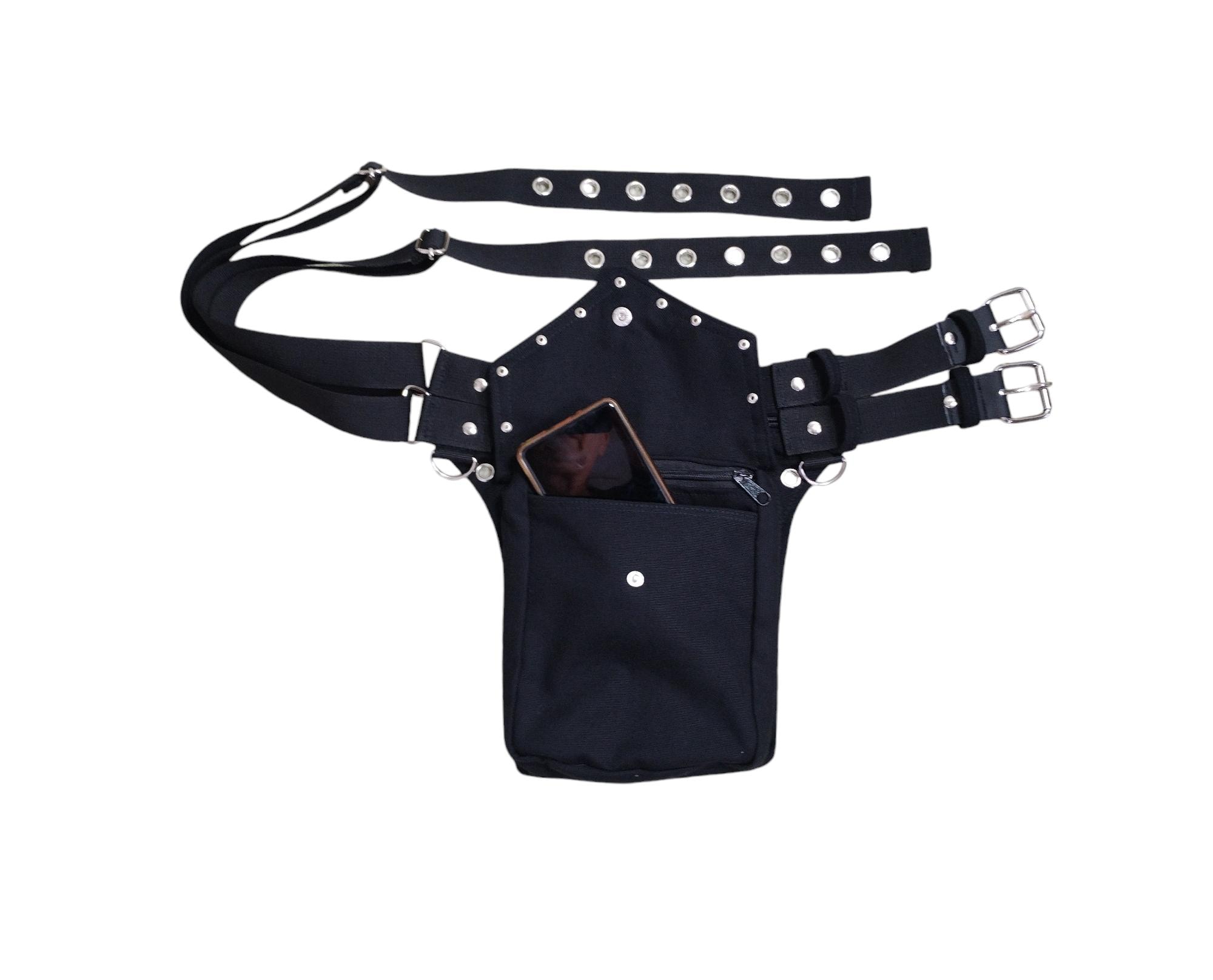 Utility Belt With 2 Waist Belts, Black Organic Cotton, With