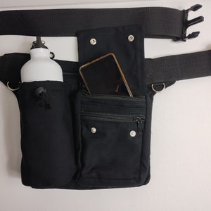 Hip bag with an extra water bottle pocket, made of black organic cotton, also in all plus sizes, sturdy plastic click buckle or metal buckle image 6