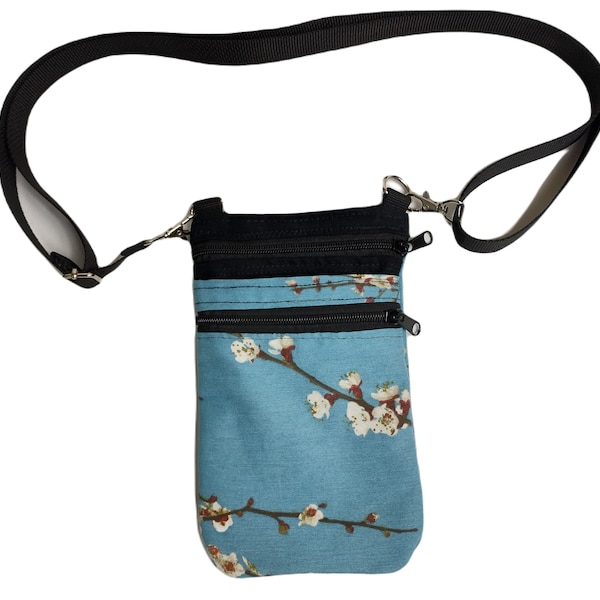 Phone bag crossbody with a cherryblossom canvas fabric, Sakura print phonebag for smartphone, cherry blossom japanesePocket crossing body