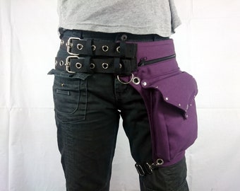Dark purple leg bag with a removable leg strap on the thigh, and TRIANGULAR flap with rivets * can  be made for ALL SIZES