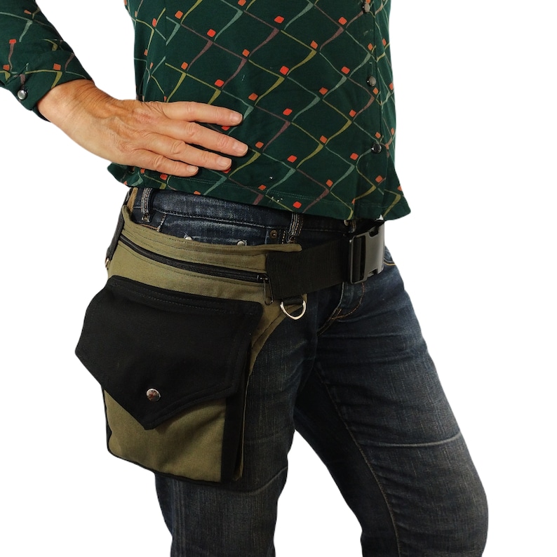 Olive green canvas utility belt Hip bag with click buckle Festival belt bag, For men and women image 1