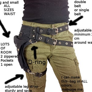 Utility belt with REMOVABLE leg strap on the thigh, and belt buckle plus sizes also, Festival belt, Holster bag, waist pockets, hip purse image 6