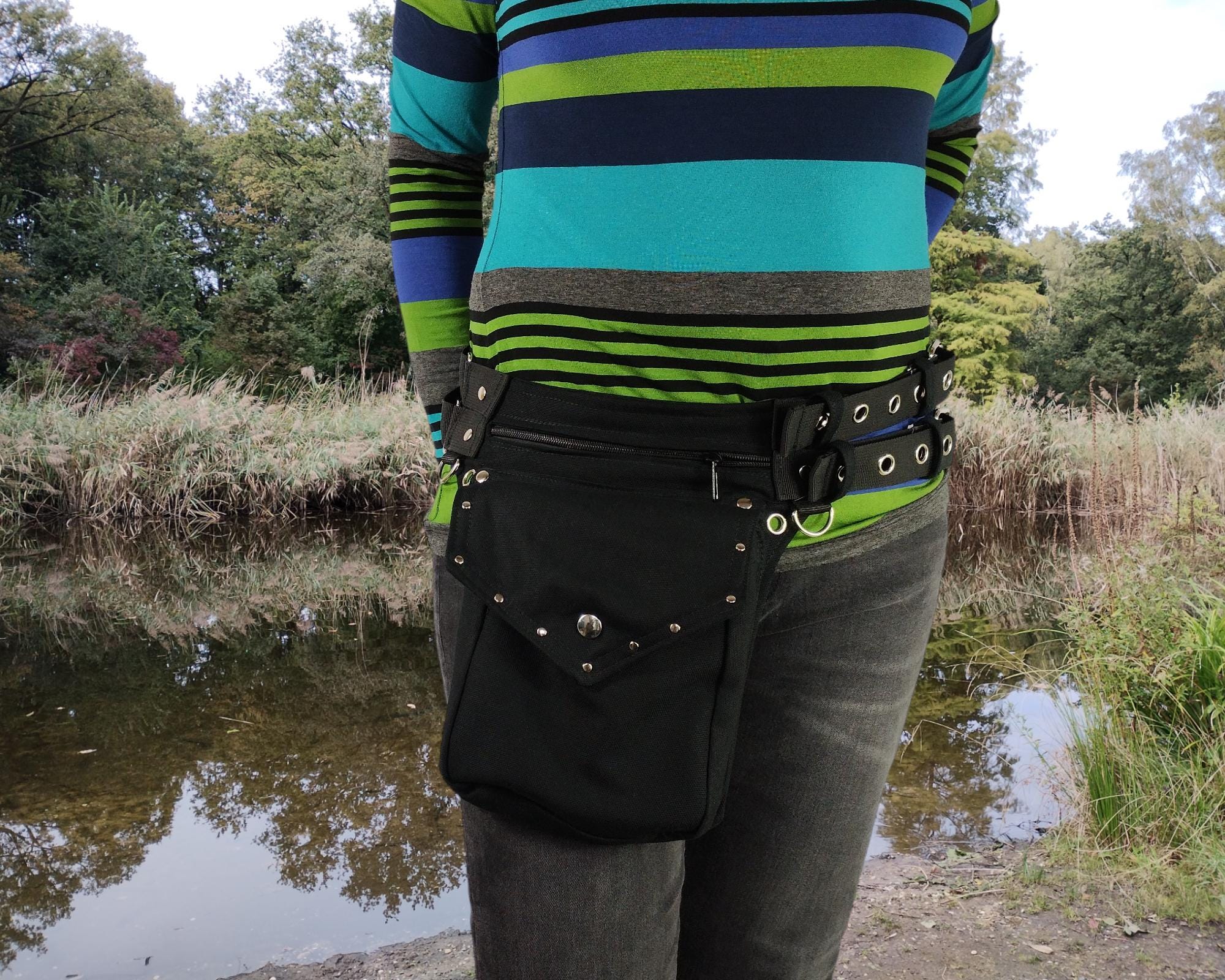 Utility Belt With 2 Waist Belts, Black Organic Cotton, With