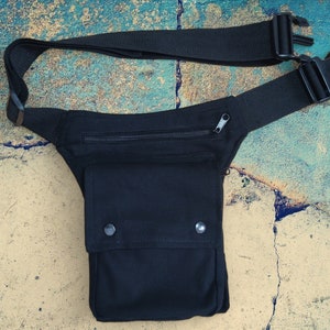Cintura portaoggetti in tela di cotone biologico, borsa nera, TUTTE LE TAGLIE anche taglie forti, marsupio da festival *borsa a tracolla* tasche in vita