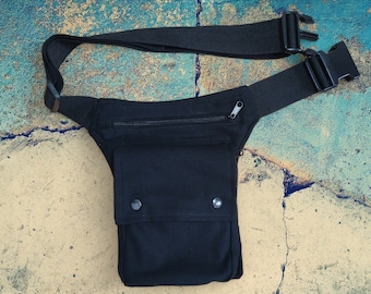 Utility belt made of organic cotton canvas, a black hip bag, ALL SIZES also plus sizes, festival fanny pack *hip purse* waist pockets