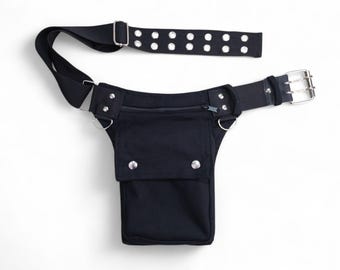 Canvas utility belt also in plus-sizes, with D rings and closing with metal belt buckle * Festival hip bag, made of organic cotton fabric