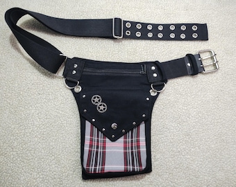 Tartan Steampunk Hip Bag with Studs