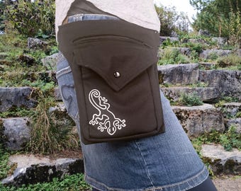 Gecko Embroidered Pocket Belt: Black Organic Cotton Festival Fanny Pack