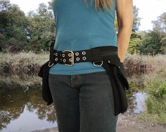 Utility belt with two side pockets, extra studs, metal buckle * Festival belt, bumbag, also plus size, waist pocket, steampunk hip bag