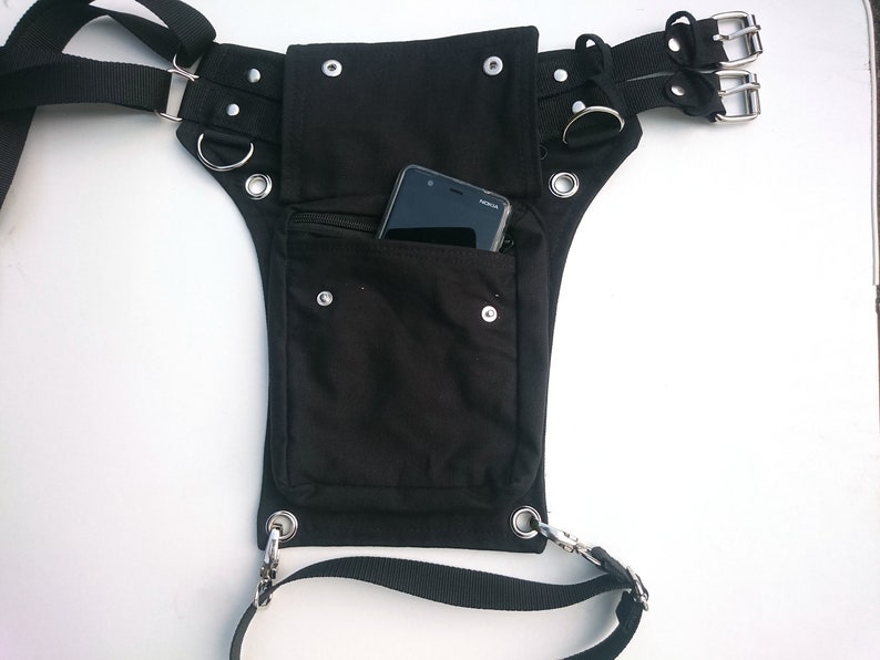 Utility belt with REMOVABLE leg strap on the thigh, and belt buckle plus sizes also, Festival belt, Holster bag, waist pockets, hip purse zdjęcie 9