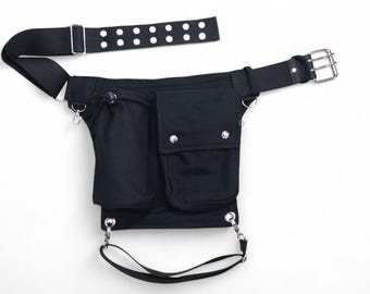 Organic Cotton Canvas Thigh Bag: Festival Utility Belt with Bottle Pocket