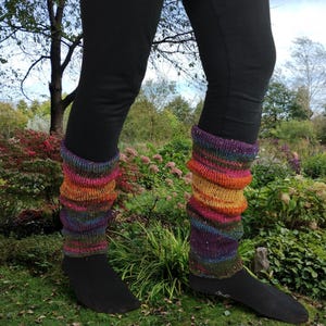 Leg warmers, knitted with multicolor acrylic yarn, warm winter yoga legwarmers, boot cuffs, handmade