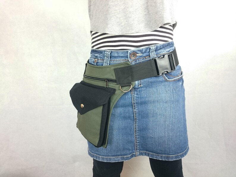 Olive green canvas utility belt Hip bag with click buckle Festival belt bag, For men and women image 4