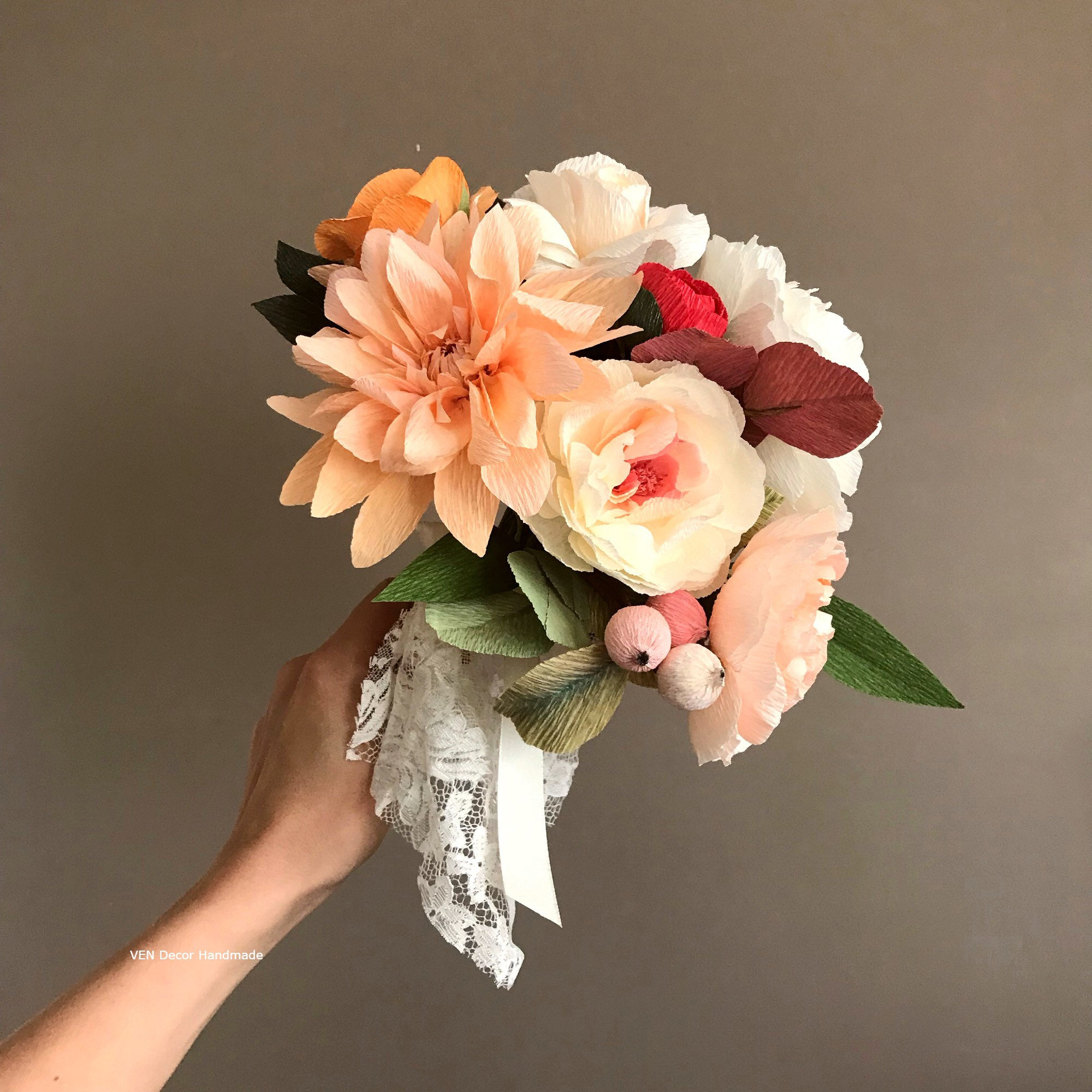 Fall Paper Flowers Bouquet Wedding Bridal Bouquet Alternative 