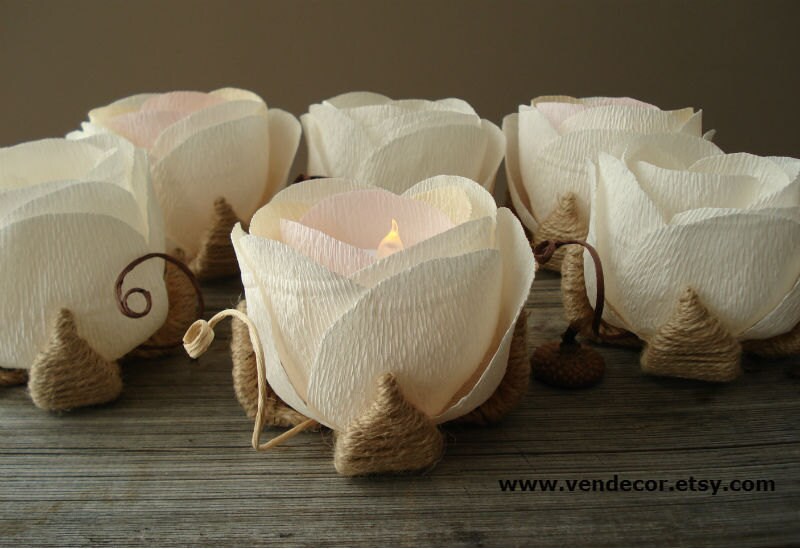 Flower LED Candle Holders Set of 6 Rustic Wedding Table Etsy