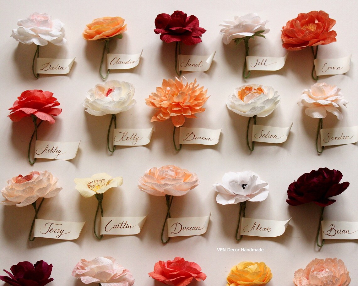Paper Flowers Place Cards Flower Place Card Holder Set of 10 Etsy