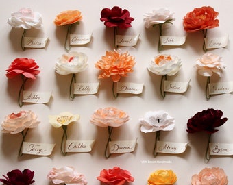 Paper flowers place cards, Flower place card holder- set of 10
