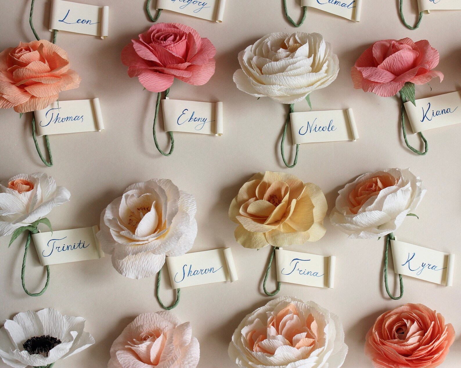 Paper Flowers Place Cards Flower Place Card Holder Set of 10 Etsy
