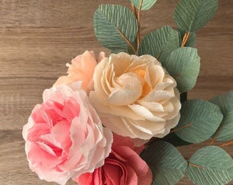 Paper peony roses flower bouquet, Flower arrangement, Custom flowers bundle