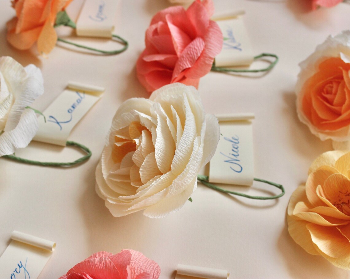 Paper Flowers Place Cards Flower Place Card Holder Set of 10 Etsy