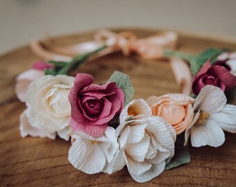 Paper flower crown, Flower wreath tiara, Hair accessories