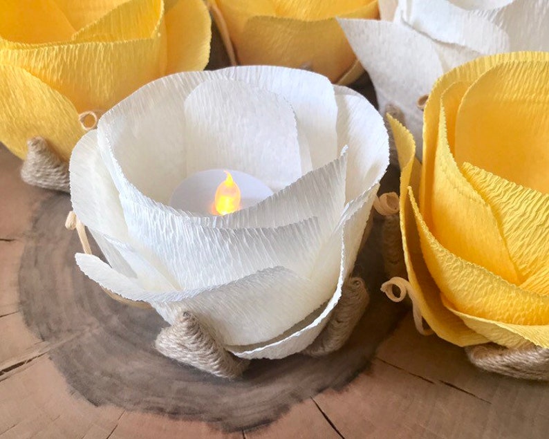 Flower LED Candle Holders Set of 6 Rustic Wedding Table Etsy