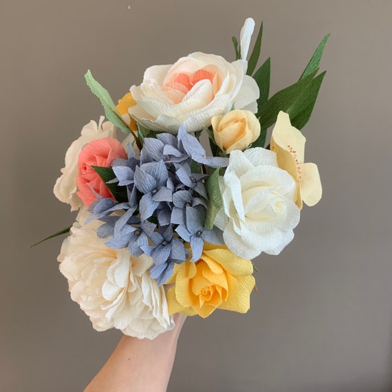 Wedding Paper Flowers Bouquet, Custom Crepe Paper Bouquet, Bridal