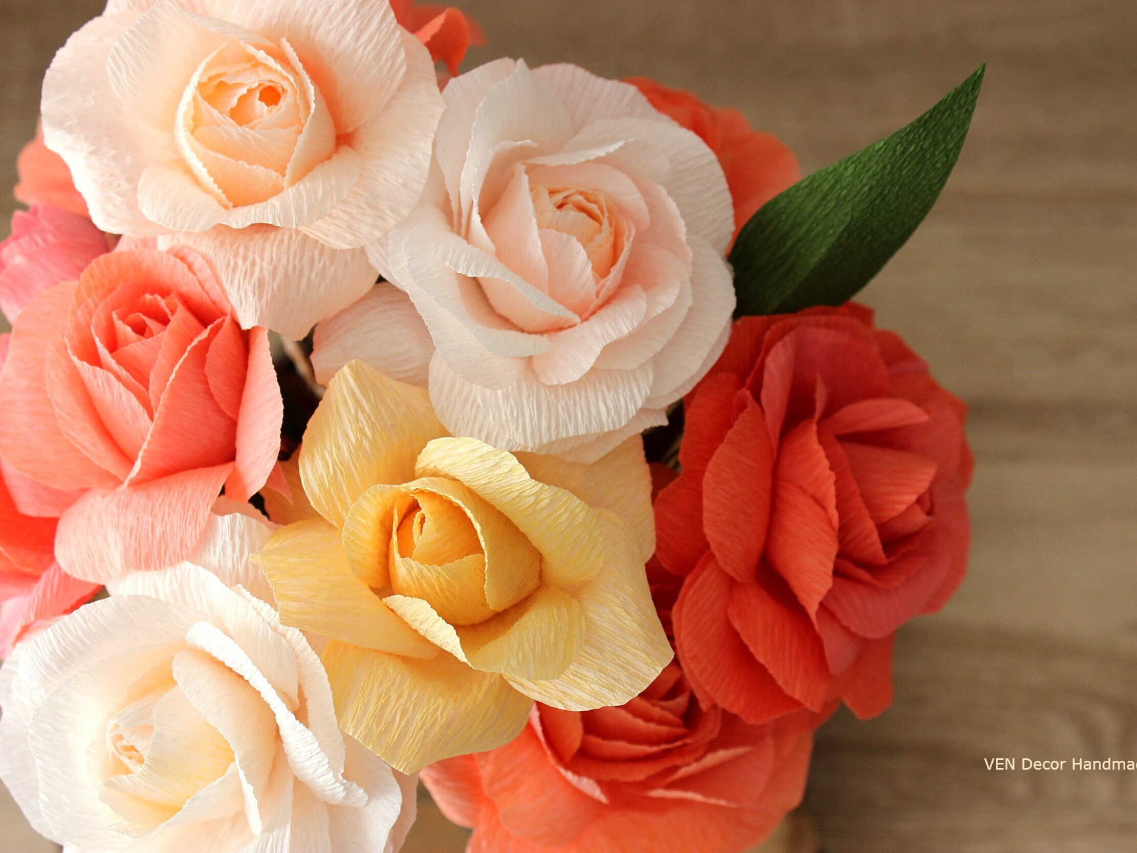 Paper Flowers Roses Bouquet Mixed Paper Flowers Arrangement Etsy