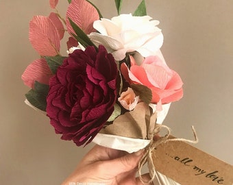 Paper flowers bouquet, Personalized paper flowers bouquet, Wedding paper bouquets