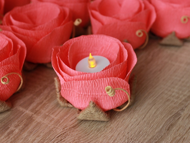 Flower LED Candle Holders Set of 6 Rustic Wedding Table Etsy