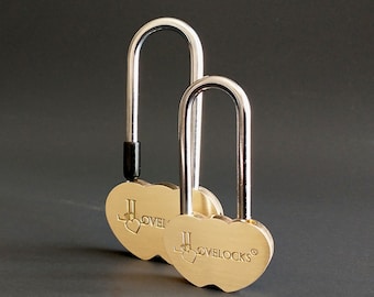 LoveLocks Petite Massives Messing Liebesschloss Doppelherz Vorhängeschloss, Hochzeit Vorhängeschloss, Liebesschloss, Wunschschloss, graviertes Vorhängeschloss, Hochzeitsschloss