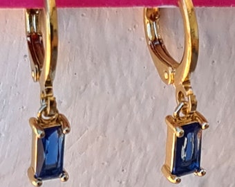 recycled steel and gold plate huggie earrings sapphire sleeper hoops