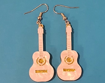 Acrylic statement guitar almost famous earrings dangle drop glitter pearlescent