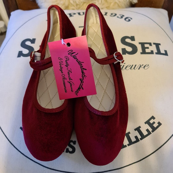 Red velvet Mary Jane shoes flats ballerina