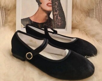 Black velvet Mary Jane shoes flats ballerina