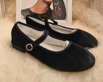 Mary Jane velvet shoes ballerina flats black pumps