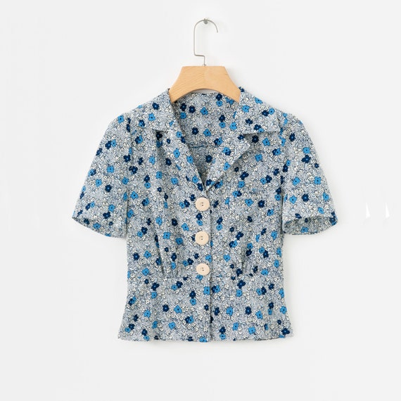 vintage style rouje doen ditsy blouse peplum flora