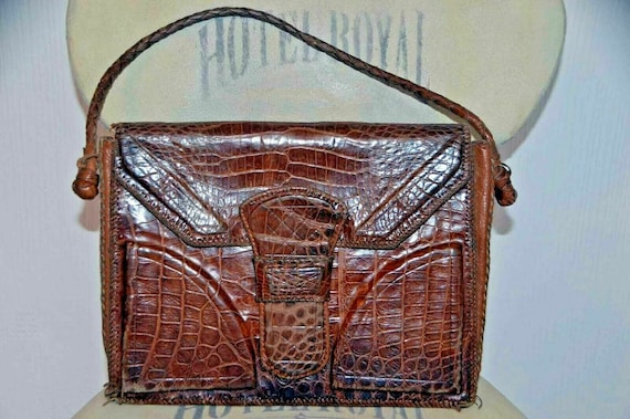 Vintage snakeskin leather bag brown office wedding