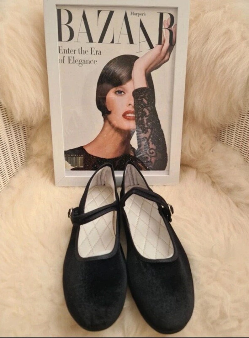 Mary Jane velvet shoes ballerina flats black pumps image 2