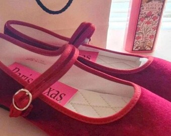 Mary Jane velvet shoes ballerina flats burgandy red