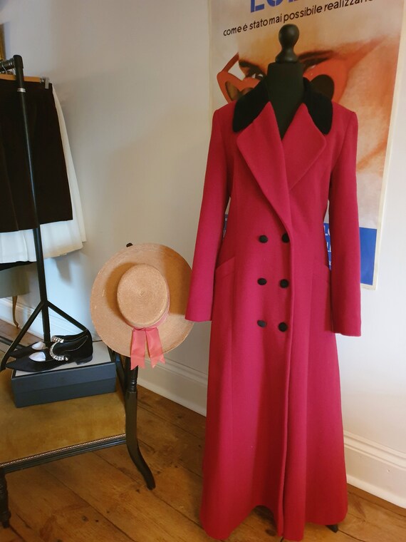 vintage wool princess cut coat red wool black velv