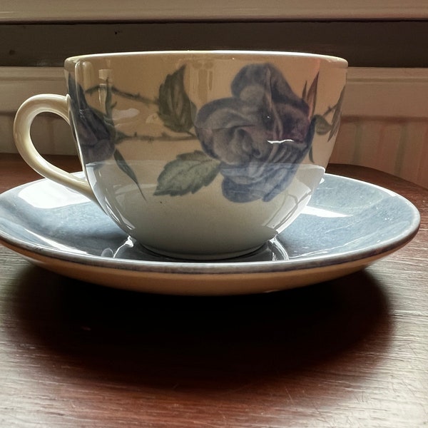 6 vintage claytan servies theekopjes en schotels blauw roze