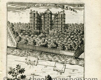 1702 Manesson Mallet Antique Print, Engraving - Coste du Château de la Muette, Bois de Boulogne, Paris, France - No.96