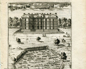 1702 Manesson Mallet Antique Print, Engraving - Château de la Muette, Bois de Boulogne, Paris, France - No.95